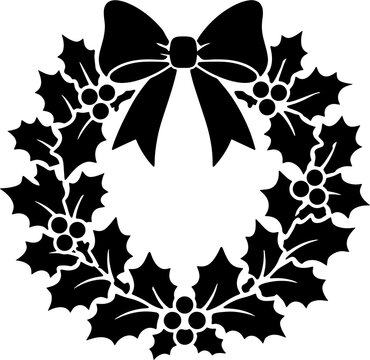 Christmas Holly Wreath with Bow Silhouette