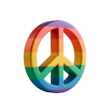 3d render of a peace symbol with rainbow pride flag colors isolated on transparent background
