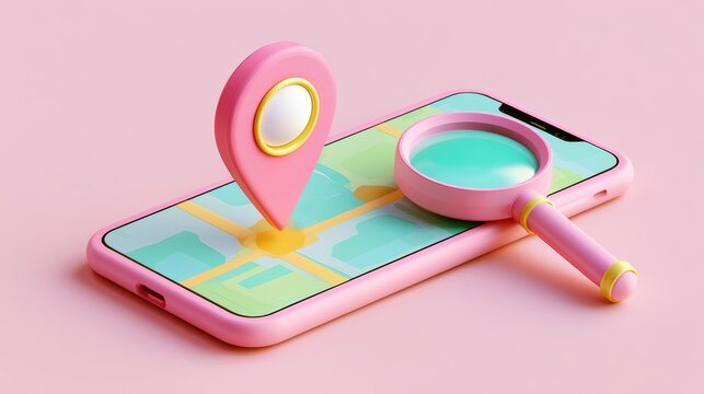 Smartphone with map, 3D Map pins, GPS, navigator pin checking points, 3D World Map icon, technology and application mobile smart phone with mobile, delivery tracking, transportation, generate by AI