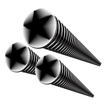 Phillips head metal screw set isolated on transparent background