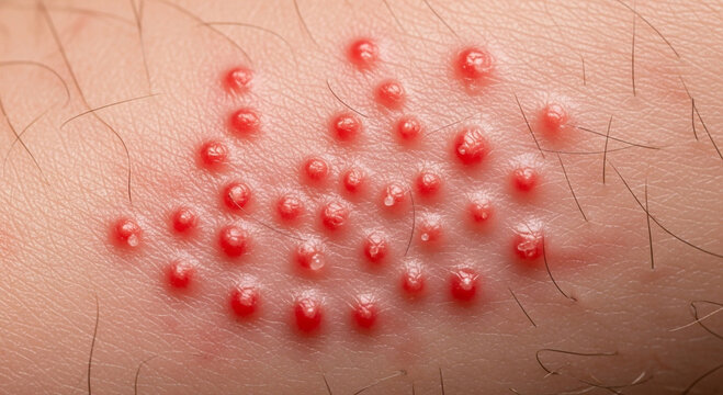 a cluster of smooth, dome-shaped pink bumps with a distinctive indentation in the center.