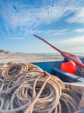 Arte Xavega traditional fishing boat gear on beach