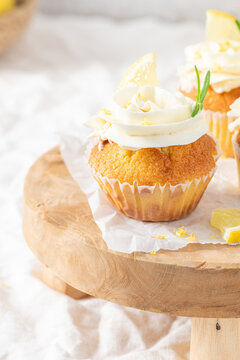 Delicious lemon cupcake with sweet buttercream top