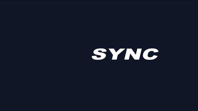 Minimalist sync text animation on dark 4k background, for digital technology, and connectivity concepts