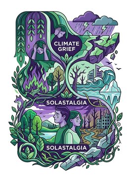 Conceptual illustration of climate grief and solastalgia impact