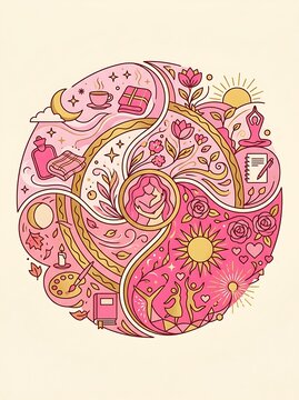 Holistic self care cycle with wellness and mindfulness symbols