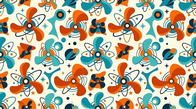 Retro atomic age mid century modern pattern with teal and orange
