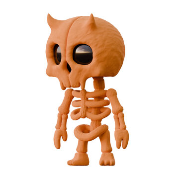 Cute 3D Horned Skeleton Character Claymation Style Side View