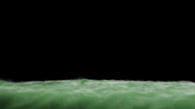 Green witch cauldron mist rolling downward, alpha channel for transparent background, mist only version, 4K 24p
