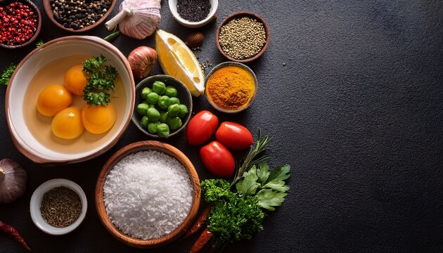 cooking ingredients on dark surface