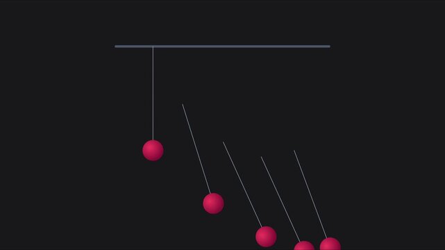 Newton's cradle physics pendulum motion animation on dark 4k background, energy