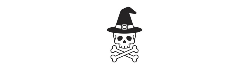 Obraz premium Halloween Skull with Witch Hat and Crossbones Vector Illustration for 31 October 2026 Celebration