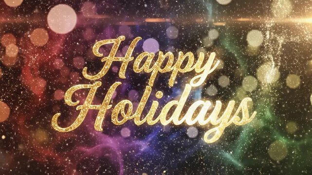 Golden Happy Holidays Text With Bokeh Background