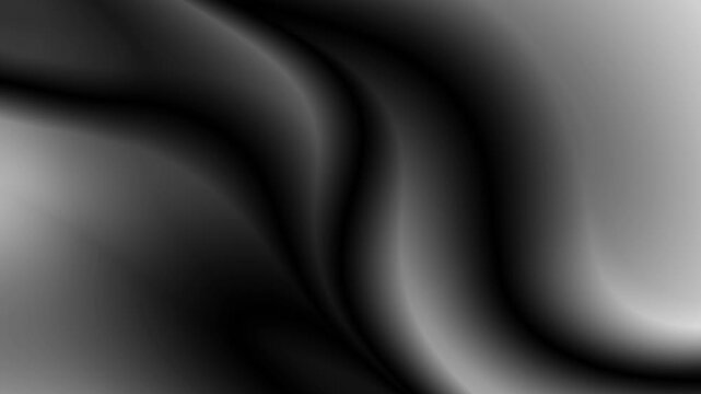 Seamless loop abstract motion background animation displaying dark grayscale silky waves. Manually designed smooth black fluid texture for elegant minimalist and moody presentations.