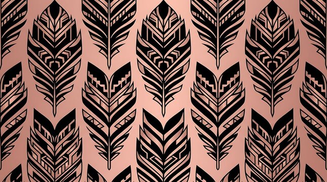 Elegant rose gold and black geometric feather pattern background