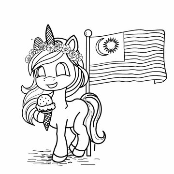 Malaysian Unicorn Silhouette JPG for Merdeka Day Celebration and Coloring Page