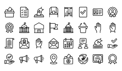 Fototapeta premium Election Line Icon Set with Ballot Box Voting Booth Democracy and Campaign Symbols Vector Collection