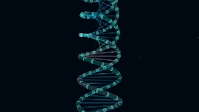 3D Abstract DNA Double Helix Structure Glowing Blue Molecular Genetic Code Animation on Black Background