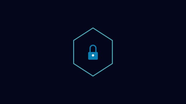 Digital security lock in hexagon frame for cyber protection and data privacy concepts animation 4k