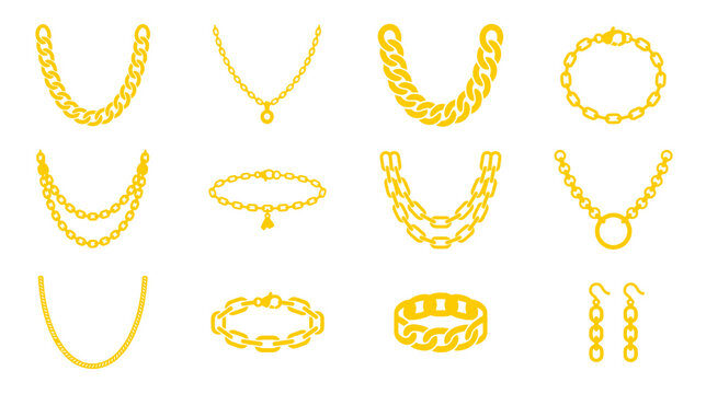 Collection of Golden Chain Jewelry Elements