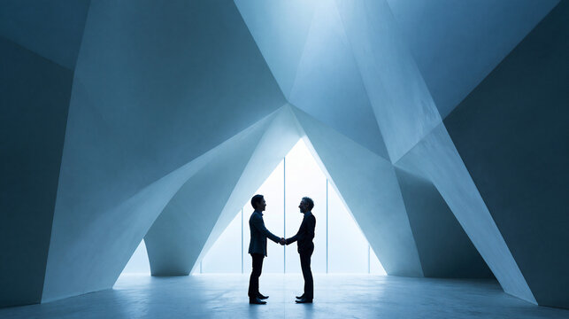 Businessmen Shaking Hands in Modern Architectural Building