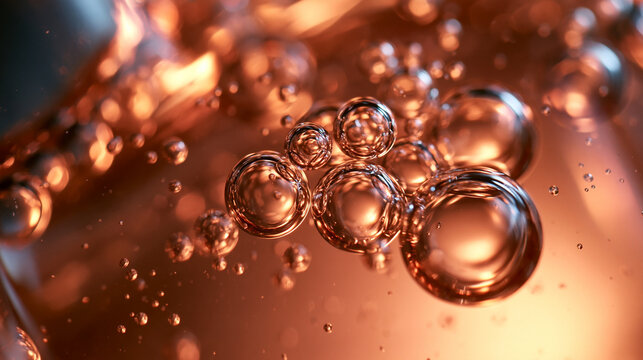 Macro View of Air Bubbles in Golden Amber Liquid