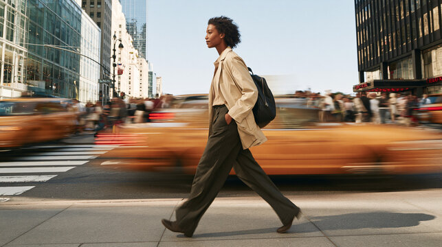 Young Professional Woman Walking on Busy City Street