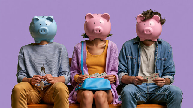 People Wearing Piggy Bank Masks Representing Financial Savings and Investment