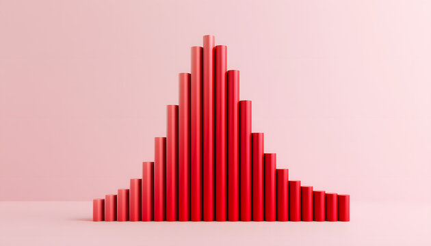 A 3D depiction of a bell curve, which illustrates normal distribution, features red gradient strips to indicate the variability in statistical data. This is particularly helpful for presentations in s