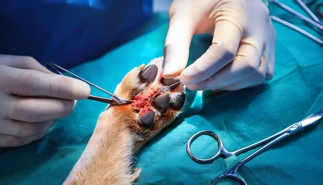 clinical procedure wound closure after excision in veterinary surgery surgical technique in veterinary medicine suturing canine paw tissue