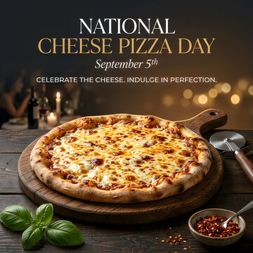 National cheese pizza day celebration delicious pizza on a wooden board