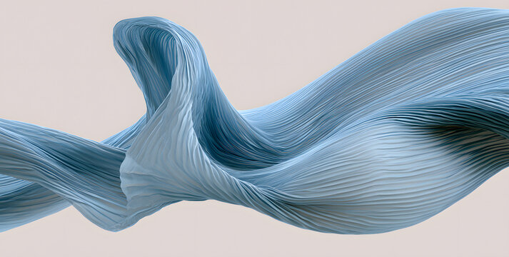 High-end light blue pleated chiffon fabric flowing alone on a see-through background with extra space for 3D rendering