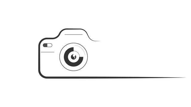 Camera Outline Icon with Focus Lens and Minimal Photography Vector Illustration on White Background