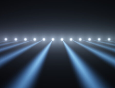 Light spots glowing in dark black backgorund template