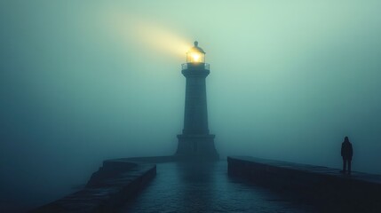 Foggy coast lighthouse beacon man hope guidance © Sepuluh
