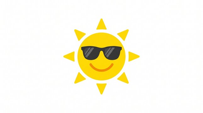 Smiling Sun Wearing Sunglasses Cartoon Illustration on White Background.