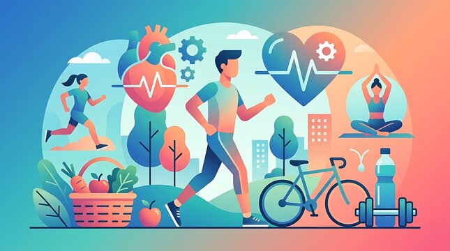 Healthy lifestyle concept with fitness activities and nutrition