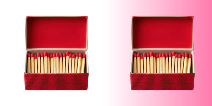Open red matchbox with matches isolated on transparent background