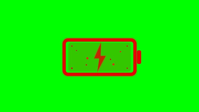Red low battery icon pulsing on green screen background