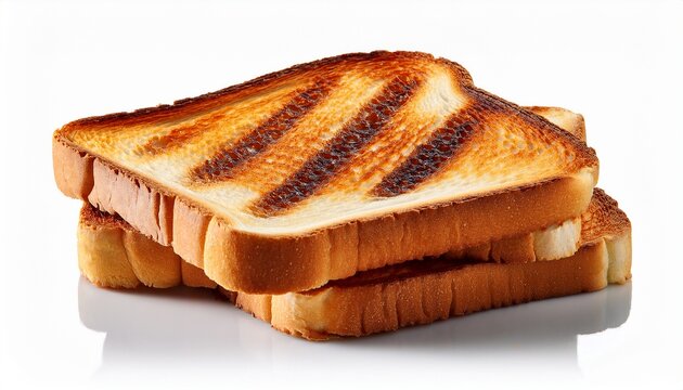a stack of toasted bread slices isolated on white background with grill marks