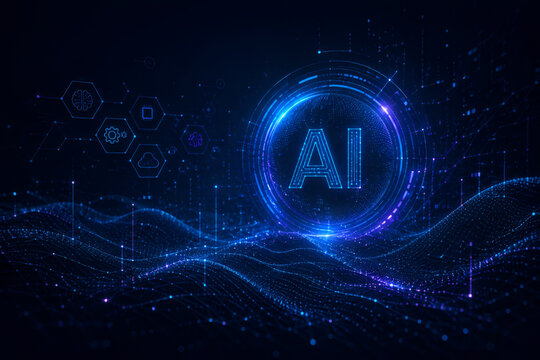 Futuristic Artificial Intelligence Digital Technology Background with Glowing AI Interface