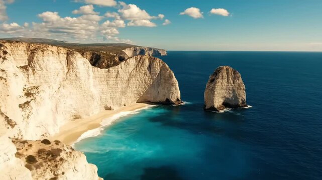 Stunning Aerial View of Kleftiko Beach and Turquoise Waters in Milos, Greece.