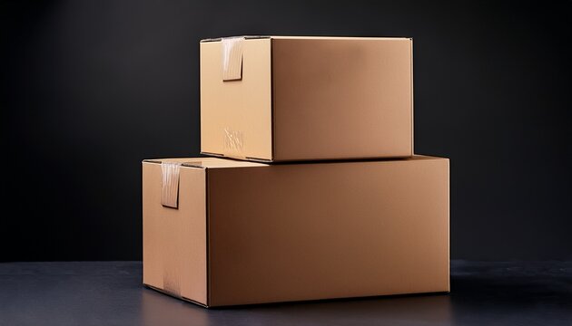 two stacked cardboard delivery boxes on a black background