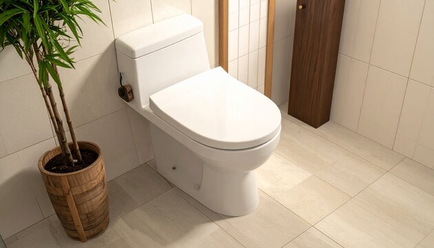 Modern white ceramic toilet on pure white background, bathroom fixture product photography concept
