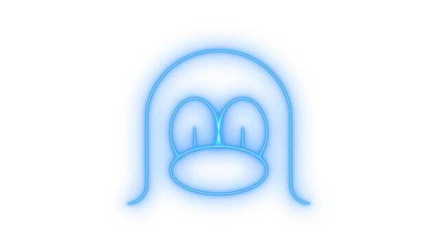 Glowing neon penguin mascot icon isolated on transparent background. Linux operating system. Software developer logo. Tech sign. Open source symbol.
