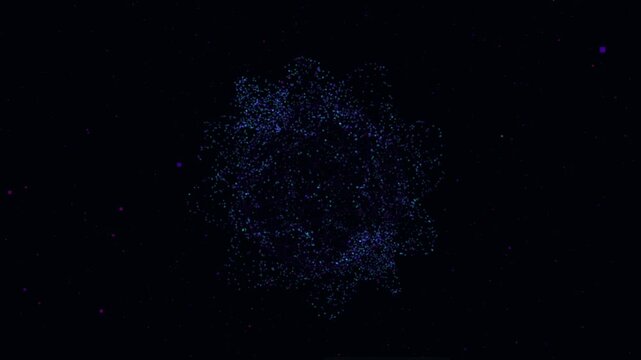 Cinematic blue glitter particle vortex animation representing a digital galaxy on black background