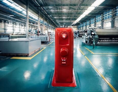 red emergency stop button in factory