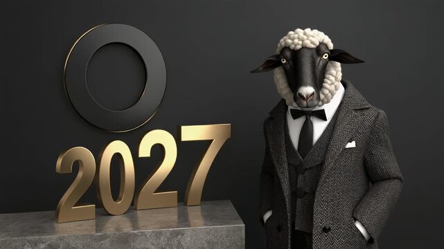 Sheep in Suit with 2027 Sign 4K Generative AI