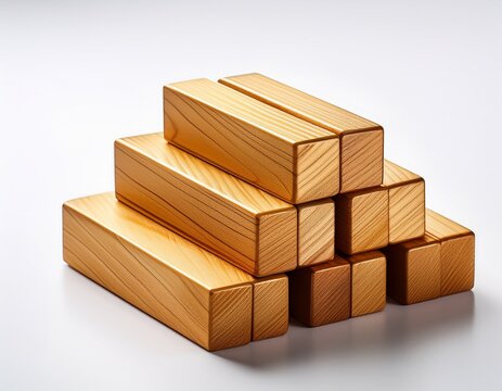 golden 3 d rendered stack of wooden blocks view clean background isolated on a white background
