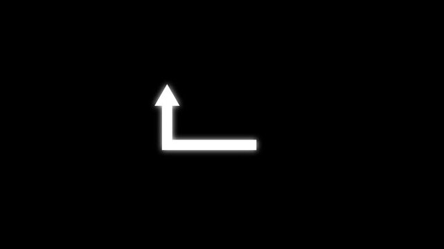 White arrow rotating ninety degrees to form an L shape on black background